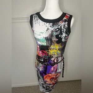 Cache Vintage Y2K Mixed Media Retro Sheath Dress Size 4 Floral Arsty